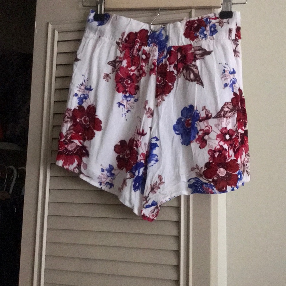 White red and blue floral Shorts